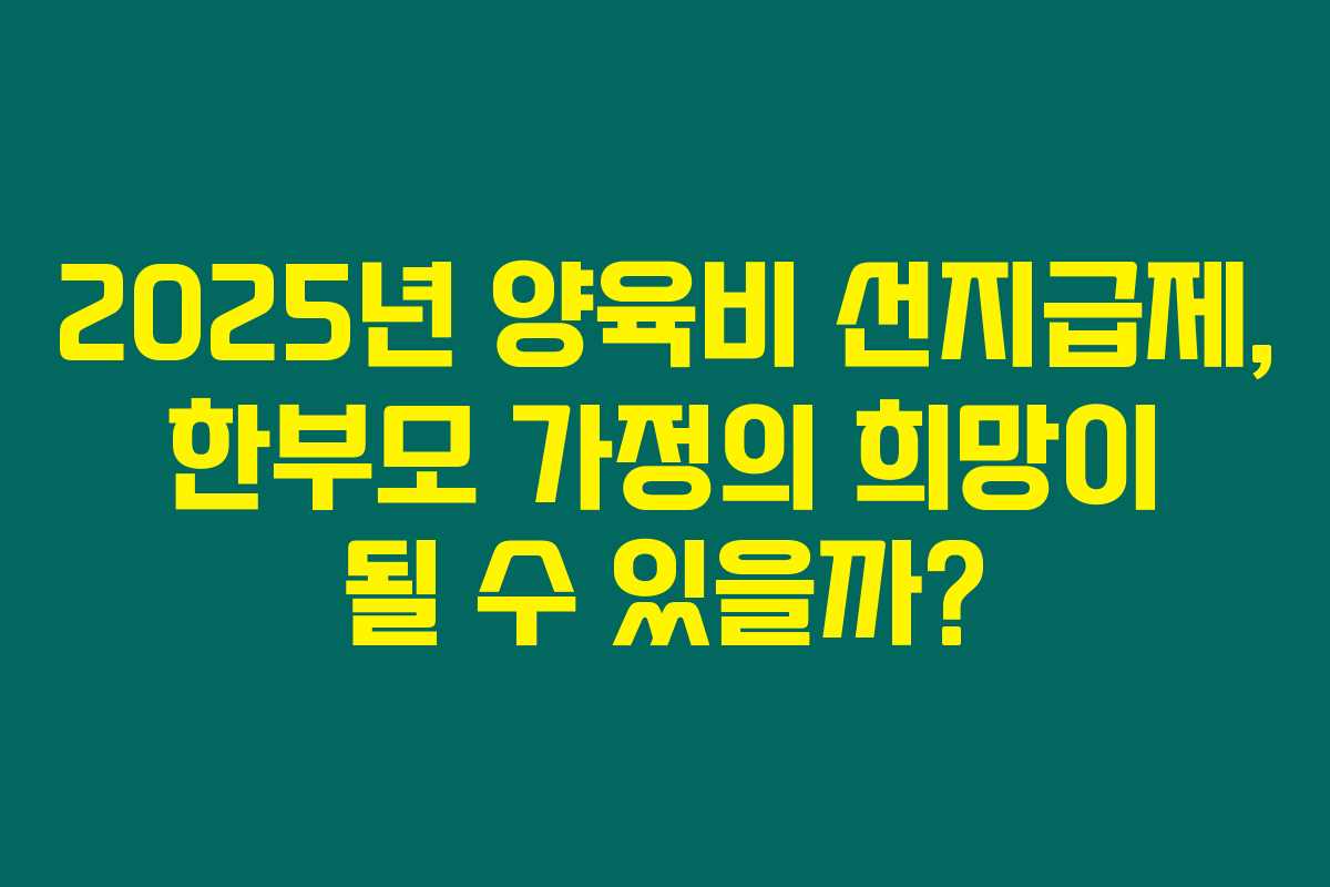 2025년 양육비 선지급제, 한부모 가정의 희망이 될 수 있을까? 2025년 양육비 선지급제, 한부모 가정의 희망이 될 수 있을까?