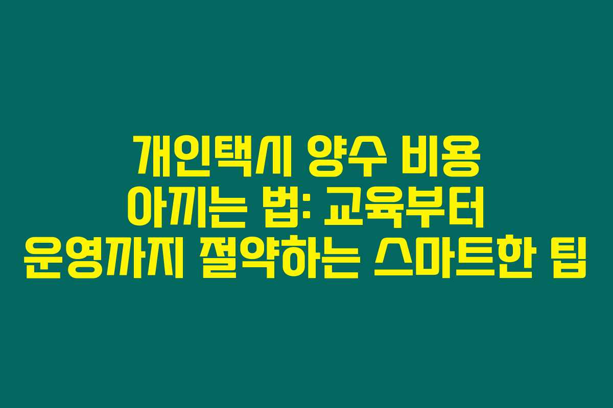 개인택시 양수 비용 아끼는 법: 교육부터 운영까지 절약하는 스마트한 팁 개인택시 양수 비용 아끼는 법: 교육부터 운영까지 절약하는 스마트한 팁