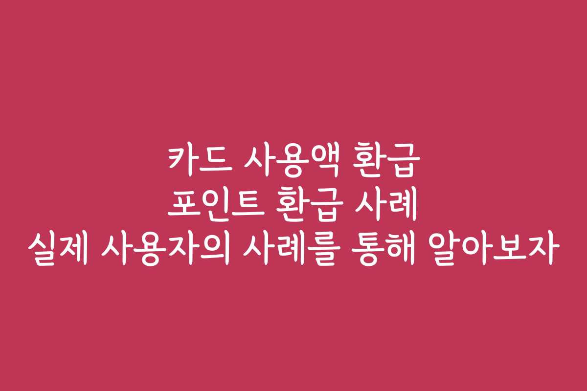 카드 사용액 환급 포인트 환급 사례 실제 사용자의 사례를 통해 알아보자 카드 사용액 환급 포인트 환급 사례 실제 사용자의 사례를 통해 알아보자