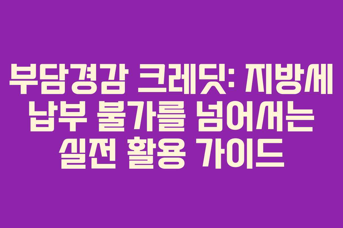 부담경감 크레딧: 지방세 납부 불가를 넘어서는 실전 활용 가이드
