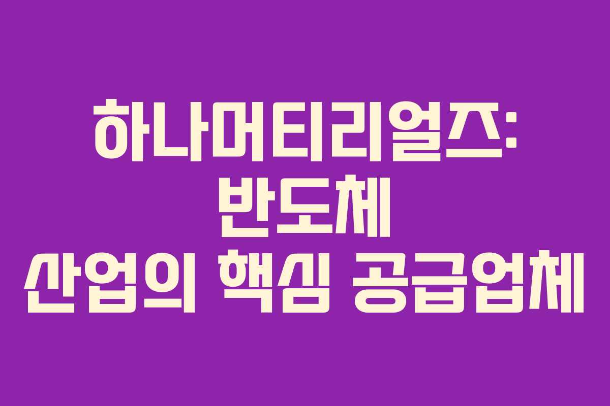 하나머티리얼즈: 반도체 산업의 핵심 공급업체 하나머티리얼즈: 반도체 산업의 핵심 공급업체