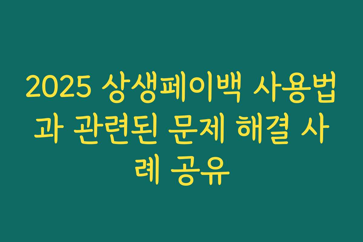 2025 상생페이백 사용법과 관련된 문제 해결 사례 공유