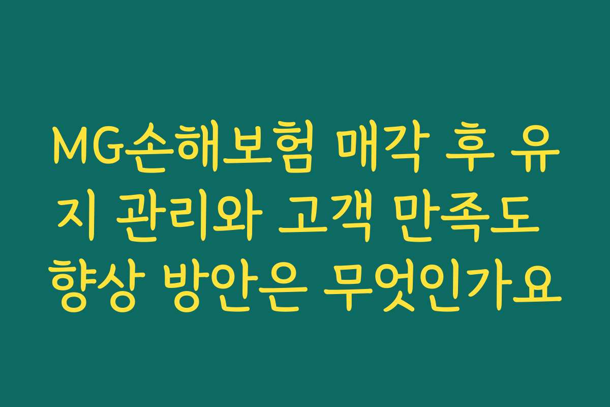 MG손해보험 매각 후 유지 관리와 고객 만족도 향상 방안은 무엇인가요