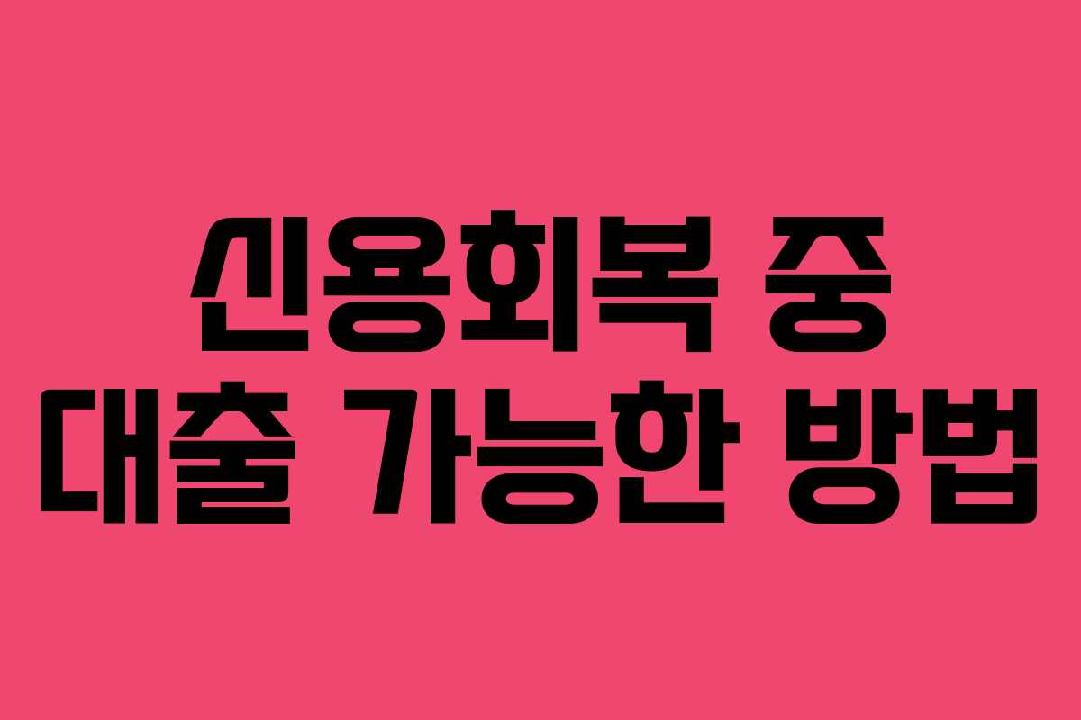 신용회복 중 대출 가능한 방법 신용회복 중 대출 가능한 방법