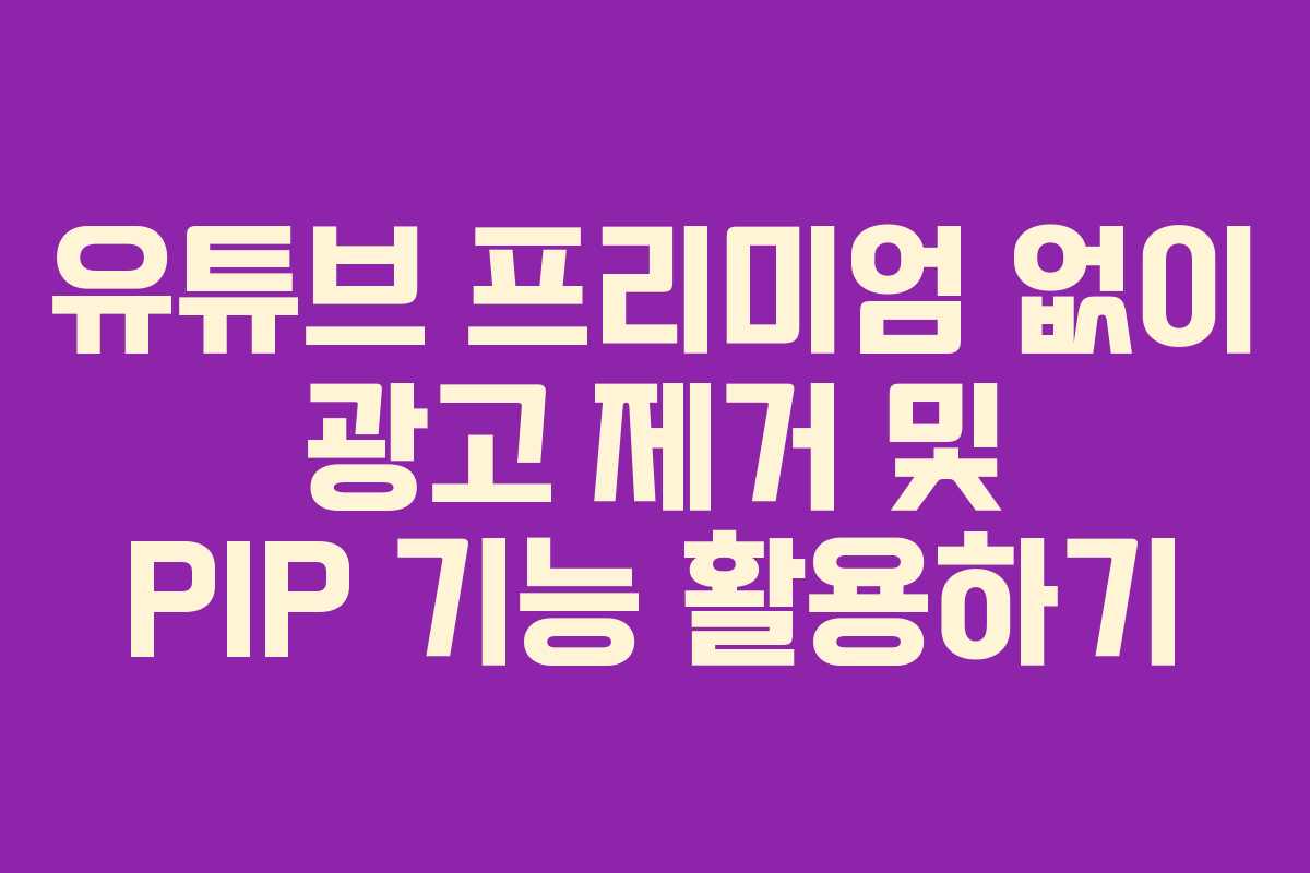 유튜브 프리미엄 없이 광고 제거 및 PIP 기능 활용하기