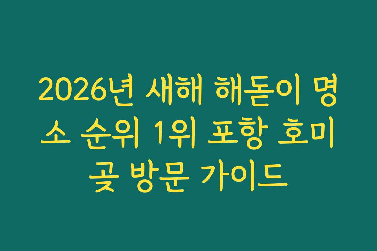 2026년 새해 해돋이 명소 순위 1위 포항 호미곶 방문 가이드