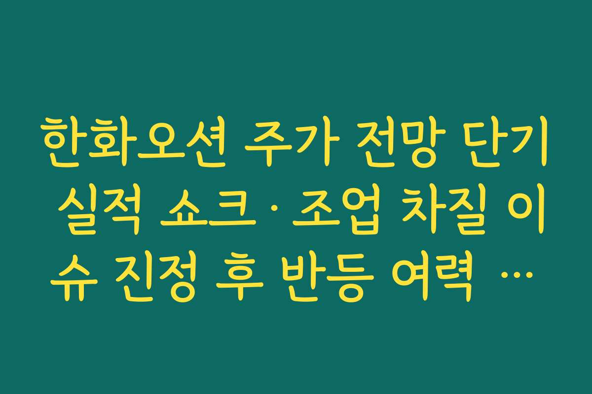 한화오션 주가 전망 단기 실적 쇼크·조업 차질 이슈 진정 후 반등 여력 점검