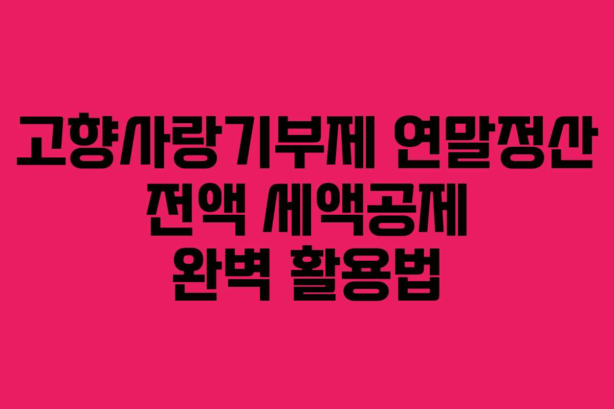 고향사랑기부제 연말정산 전액 세액공제 완벽 활용법 고향사랑기부제 연말정산 전액 세액공제 완벽 활용법