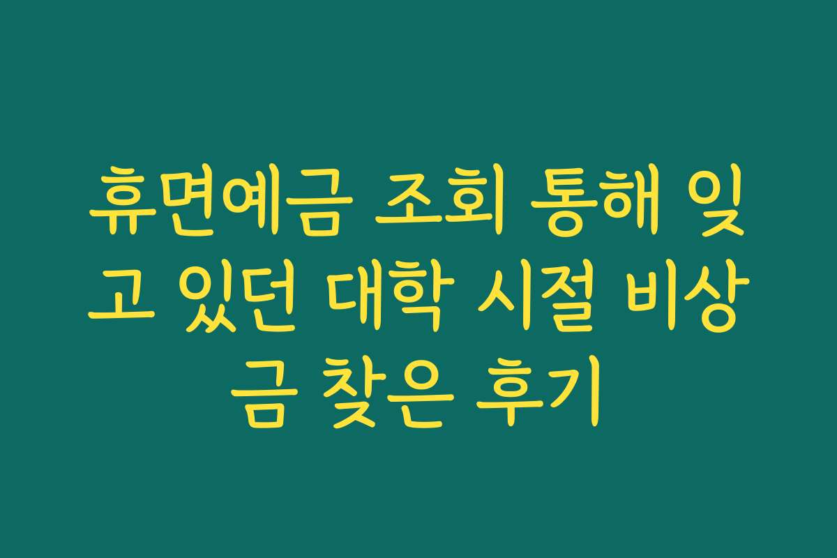 휴면예금 조회 통해 잊고 있던 대학 시절 비상금 찾은 후기