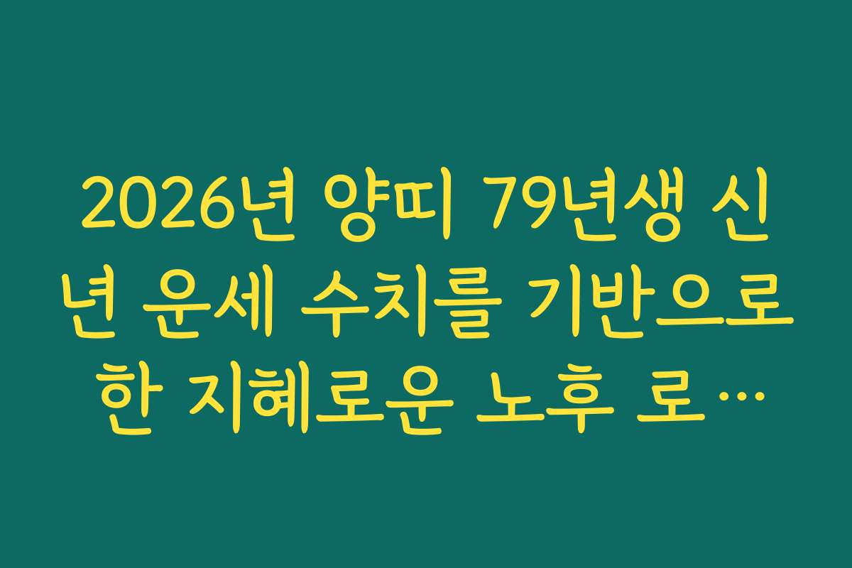 2026년 양띠 79년생 신년 운세 수치를 기반으로 한 지혜로운 노후 로드맵 2026년 양띠 79년생 신년 운세 수치를 기반으로 한 지혜로운 노후 로드맵