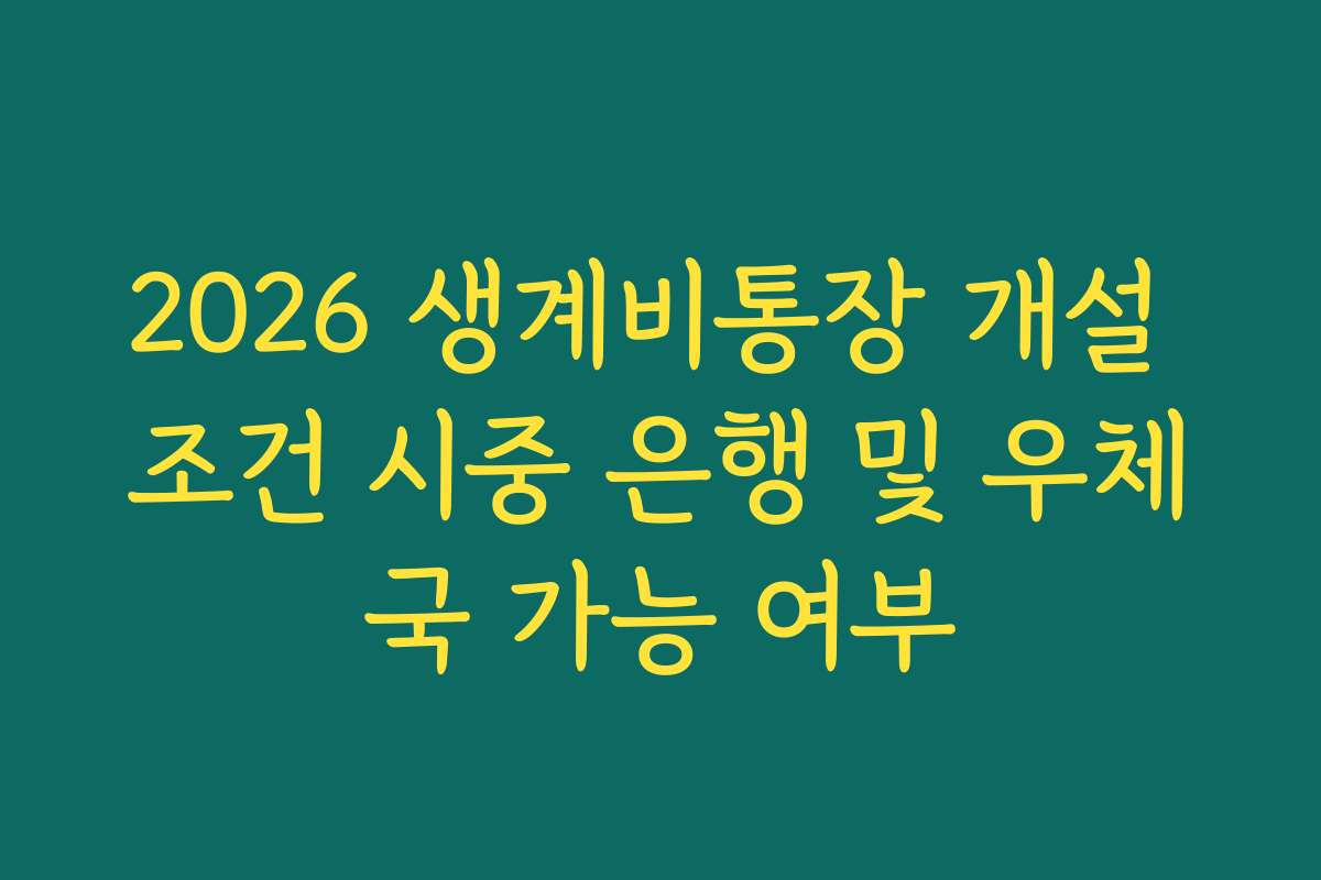 2026 생계비통장 개설 조건 시중 은행 및 우체국 가능 여부