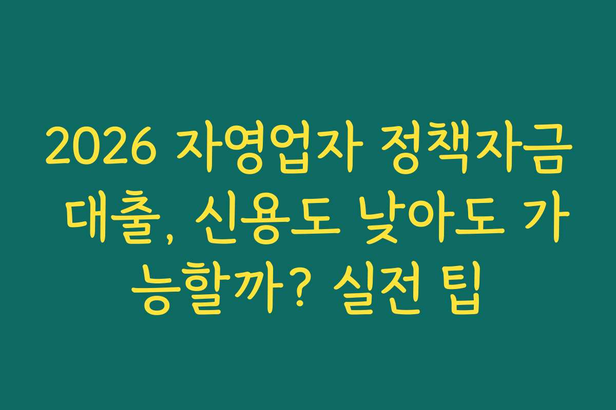 2026 자영업자 정책자금 대출, 신용도 낮아도 가능할까? 실전 팁