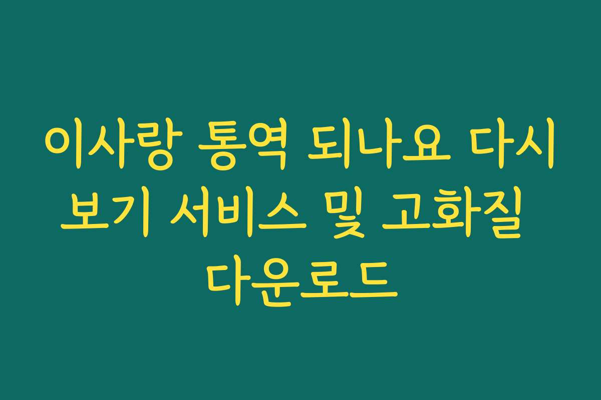 이사랑 통역 되나요 다시보기 서비스 및 고화질 다운로드