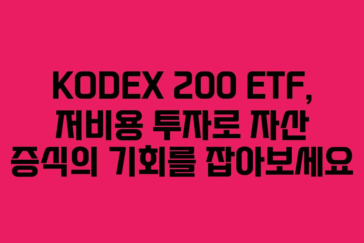 KODEX 200 ETF, 저비용 투자로 자산 증식의 기회를 잡아보세요