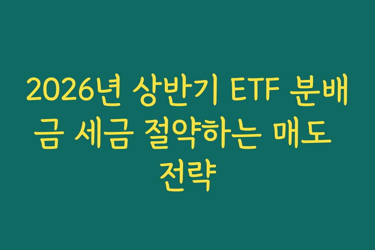 2026년 상반기 ETF 분배금 세금 절약하는 매도 전략