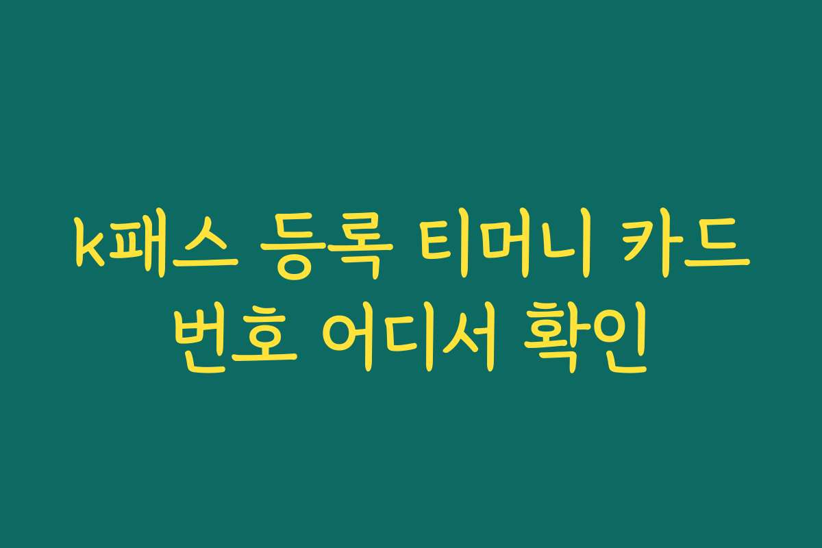 k패스 등록 티머니 카드번호 어디서 확인
