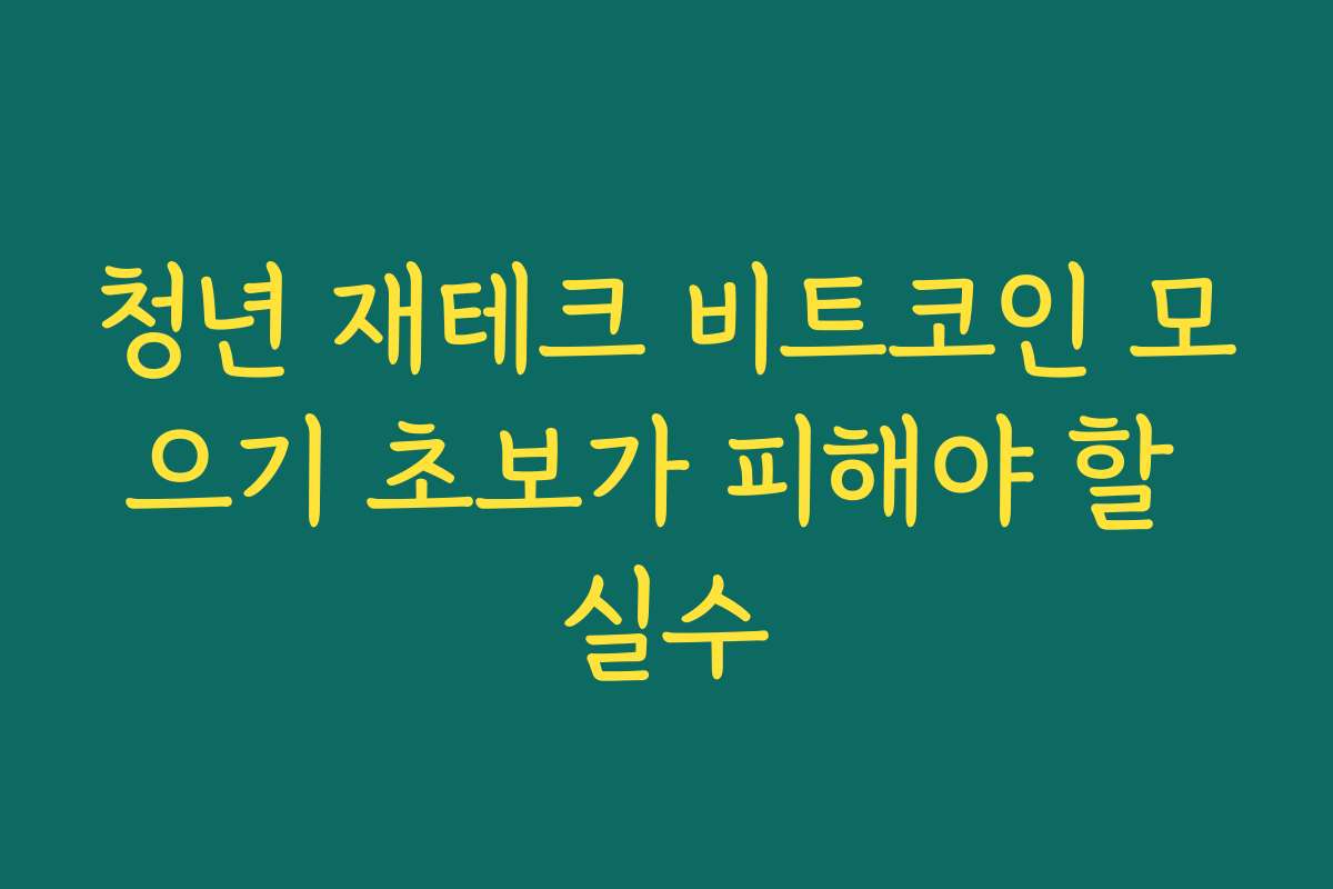 청년 재테크 비트코인 모으기 초보가 피해야 할 실수
