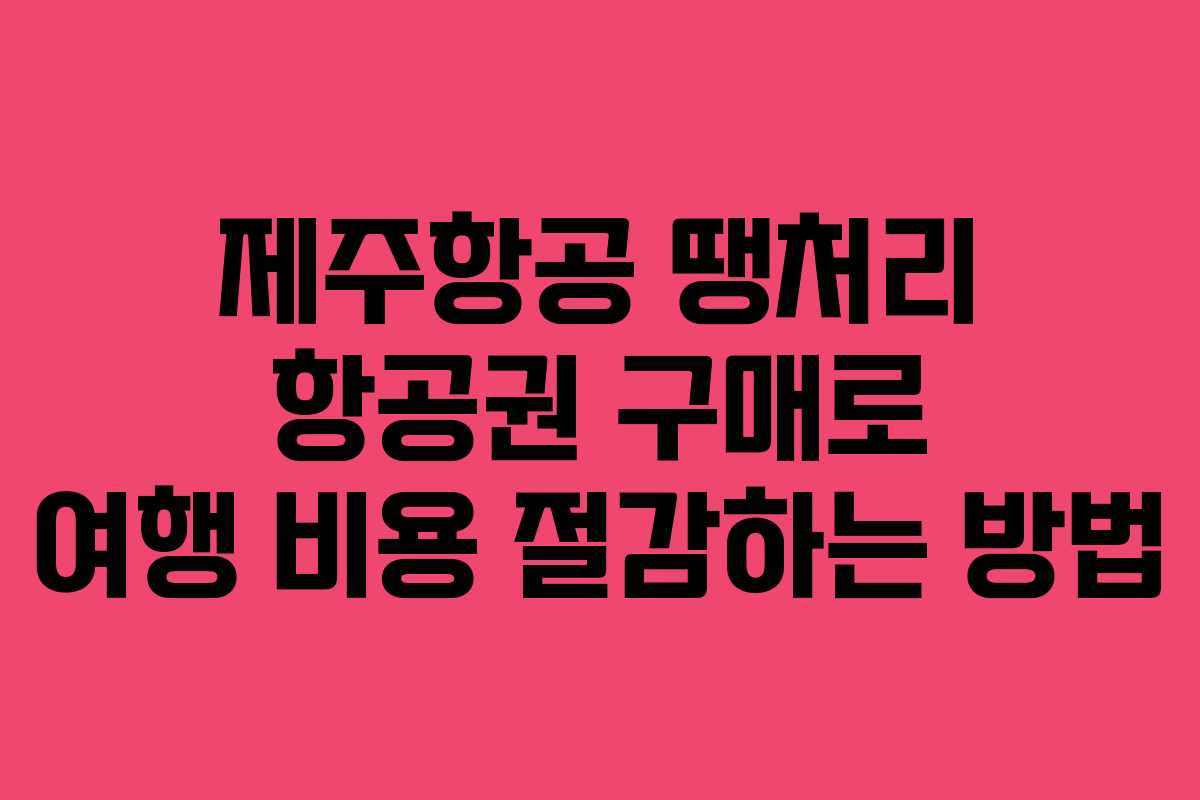 제주항공 땡처리 항공권 구매로 여행 비용 절감하는 방법