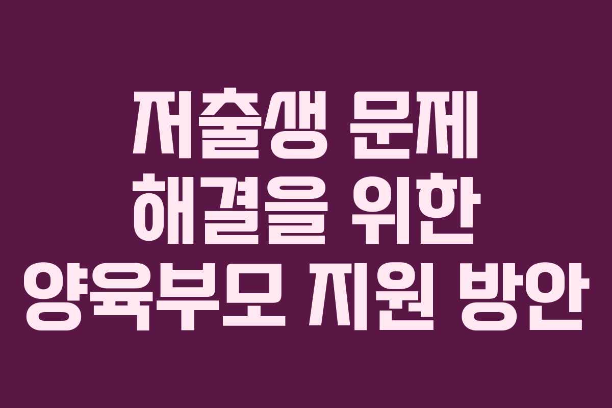 저출생 문제 해결을 위한 양육부모 지원 방안