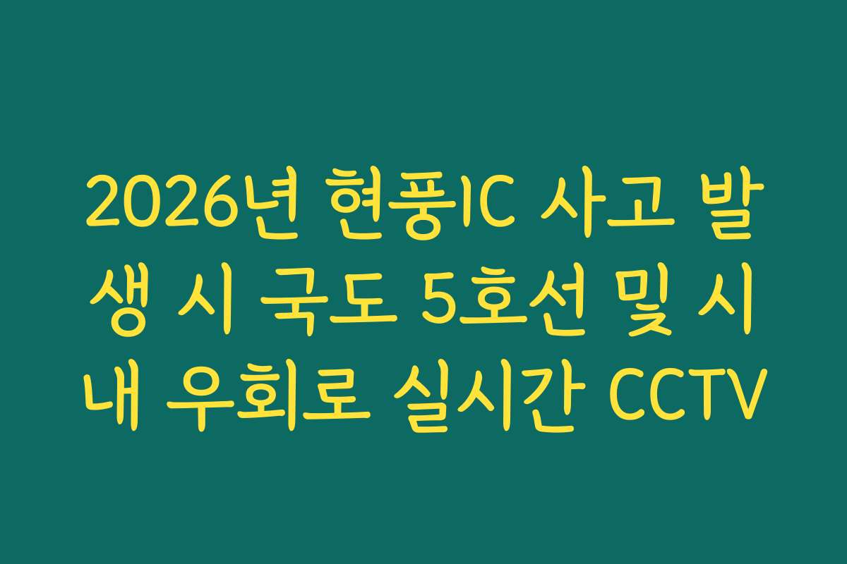 2026년 현풍IC 사고 발생 시 국도 5호선 및 시내 우회로 실시간 CCTV 2026년 현풍IC 사고 발생 시 국도 5호선 및 시내 우회로 실시간 CCTV
