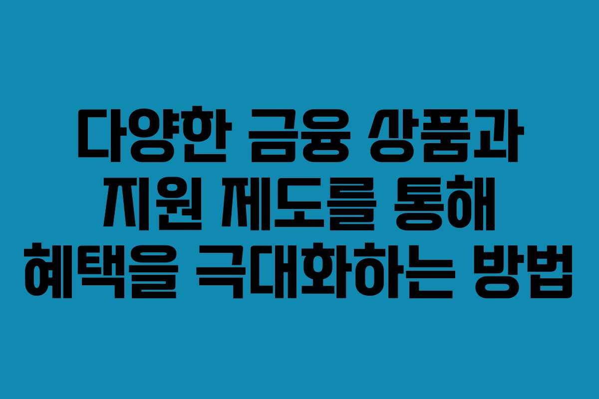 다양한 금융 상품과 지원 제도를 통해 혜택을 극대화하는 방법