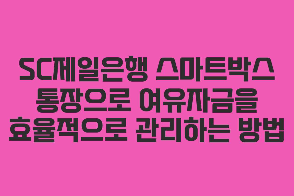 SC제일은행 스마트박스 통장으로 여유자금을 효율적으로 관리하는 방법