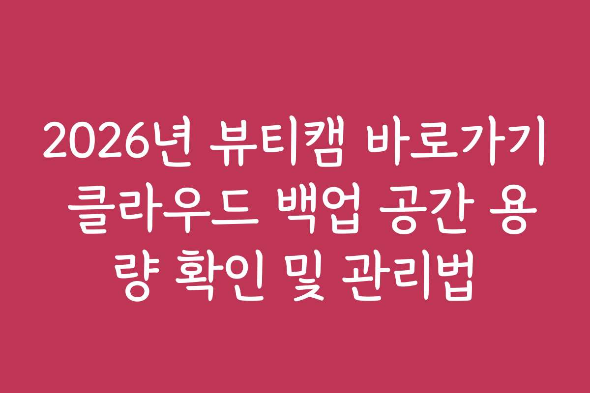 2026년 뷰티캠 바로가기 클라우드 백업 공간 용량 확인 및 관리법