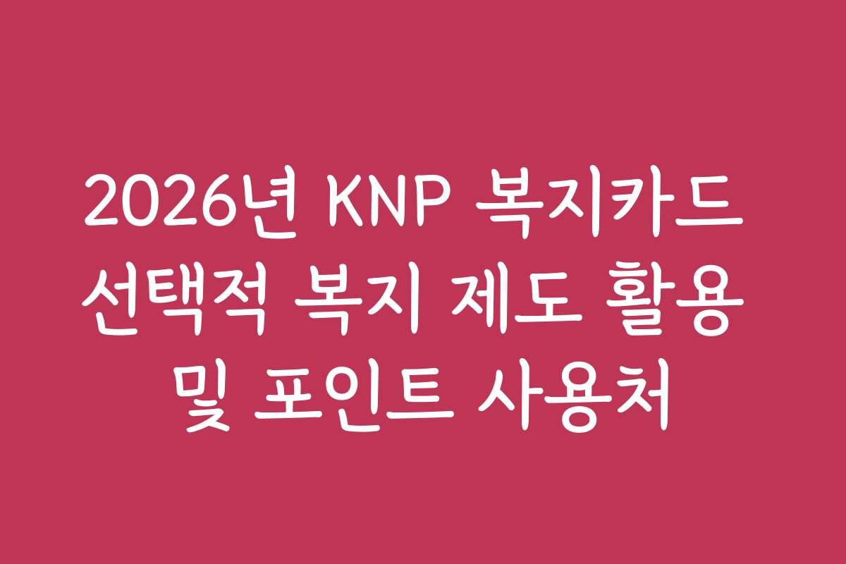 2026년 KNP 복지카드 선택적 복지 제도 활용 및 포인트 사용처