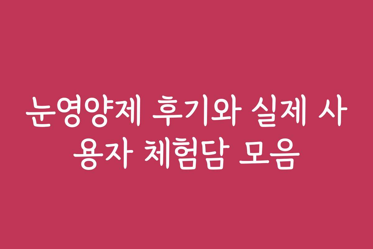 눈영양제 후기와 실제 사용자 체험담 모음