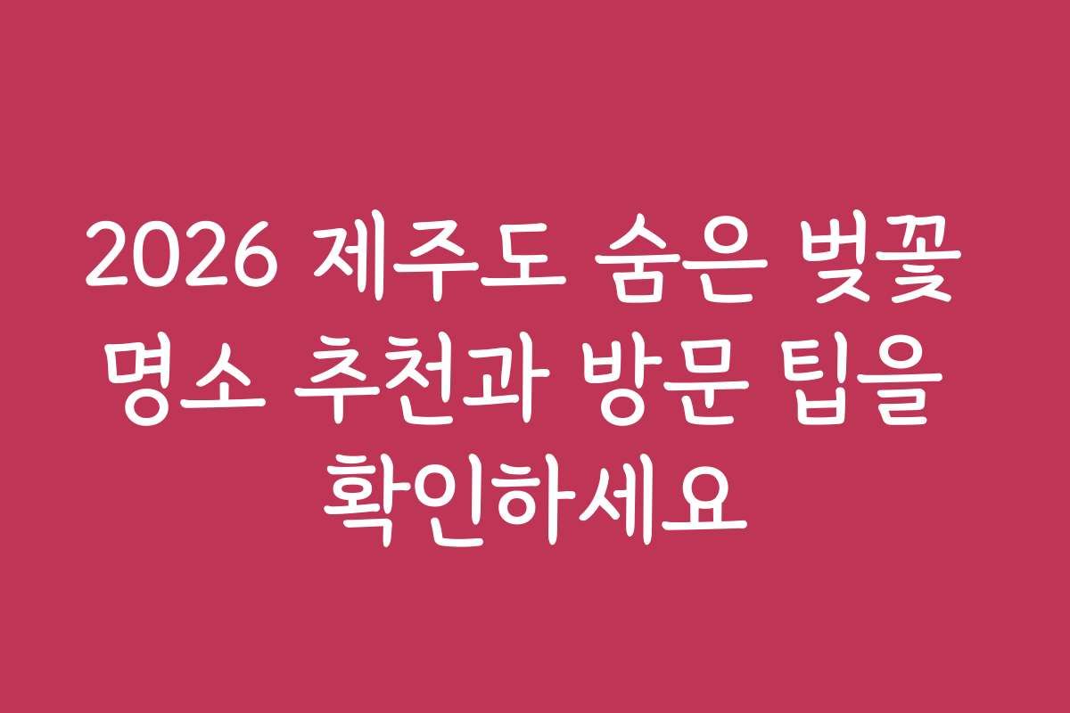 2026 제주도 숨은 벚꽃 명소 추천과 방문 팁을 확인하세요