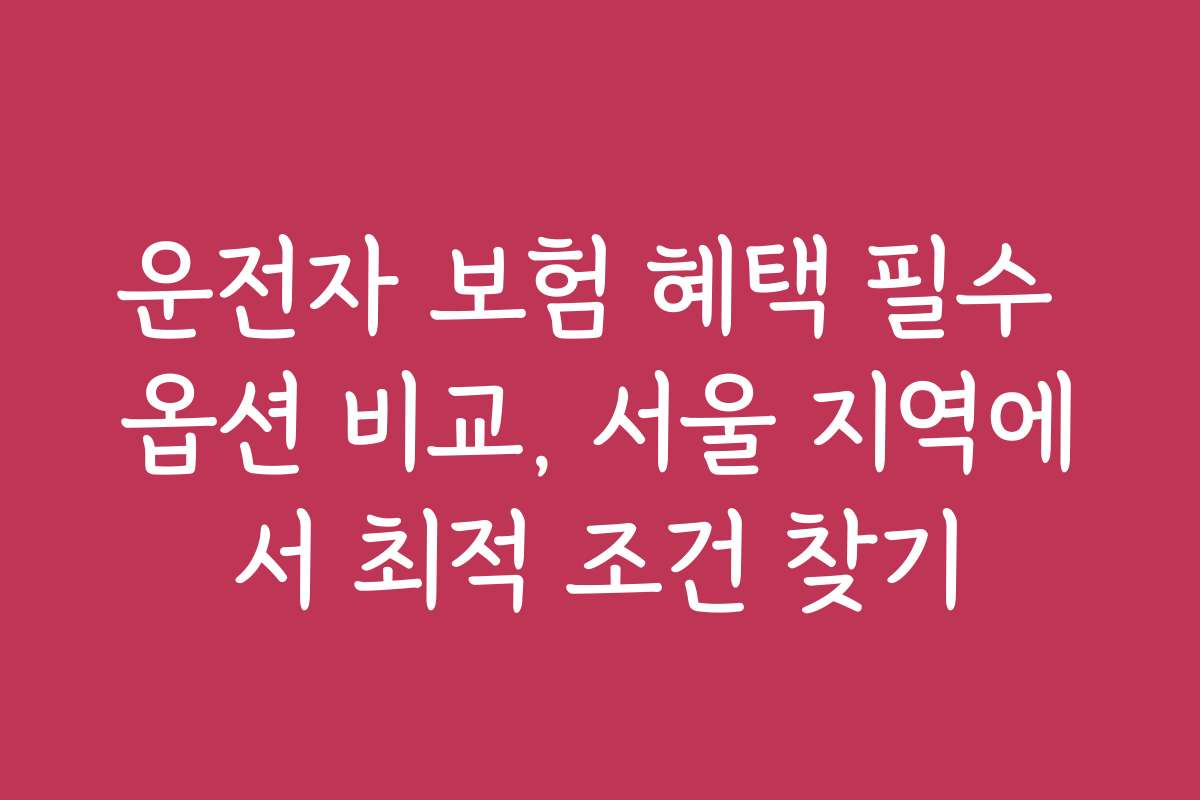 운전자 보험 혜택 필수 옵션 비교, 서울 지역에서 최적 조건 찾기