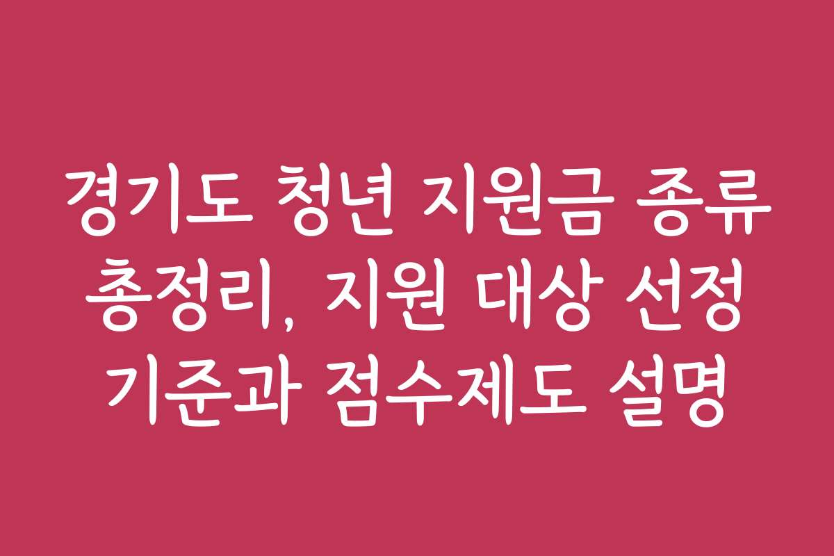 경기도 청년 지원금 종류 총정리, 지원 대상 선정 기준과 점수제도 설명