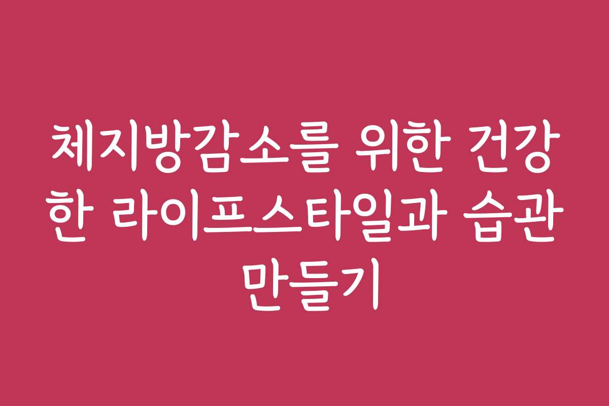 체지방감소를 위한 건강한 라이프스타일과 습관 만들기