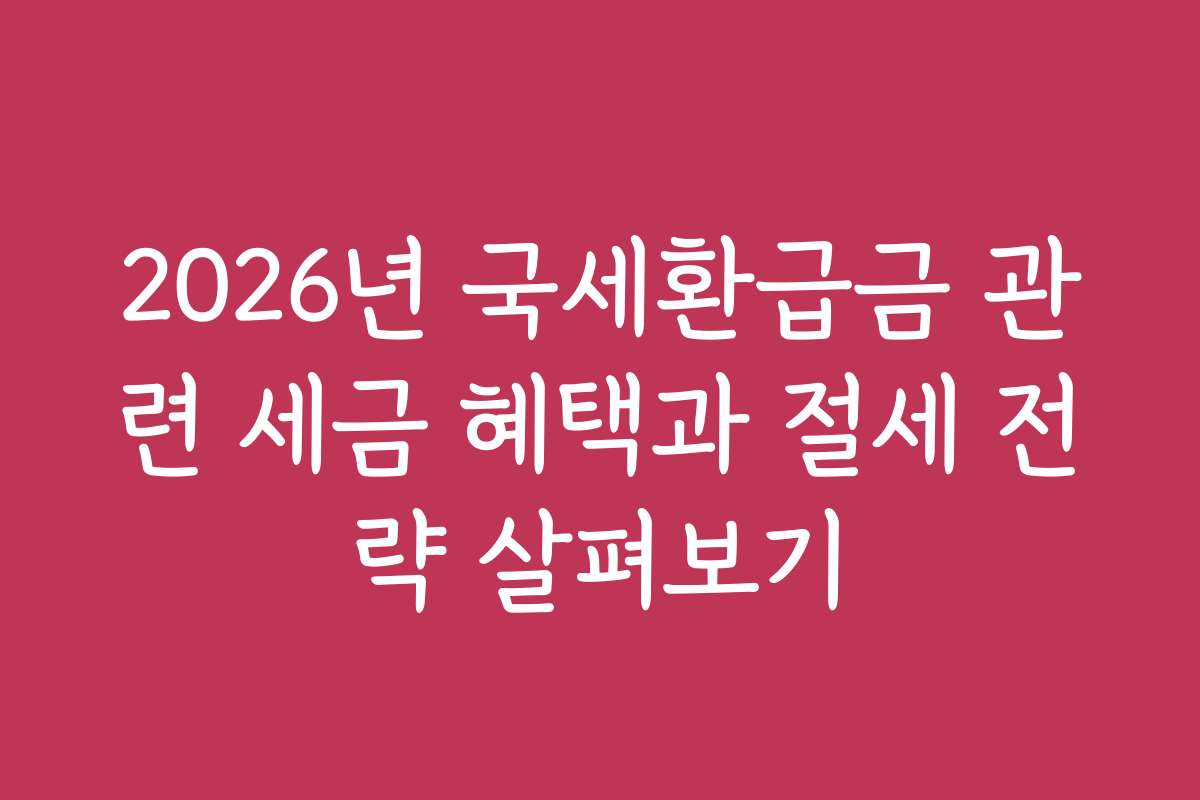 2026년 국세환급금 관련 세금 혜택과 절세 전략 살펴보기 2026년 국세환급금 관련 세금 혜택과 절세 전략 살펴보기