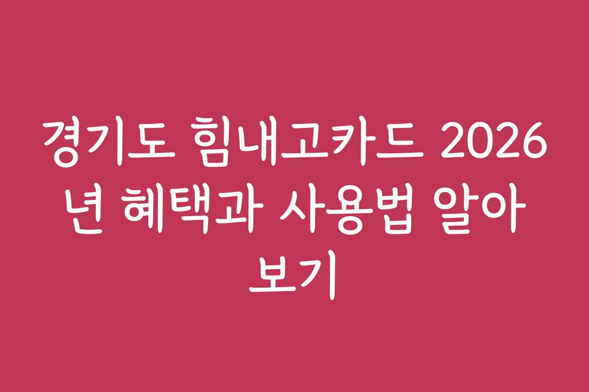 경기도 힘내고카드 2026년 혜택과 사용법 알아보기