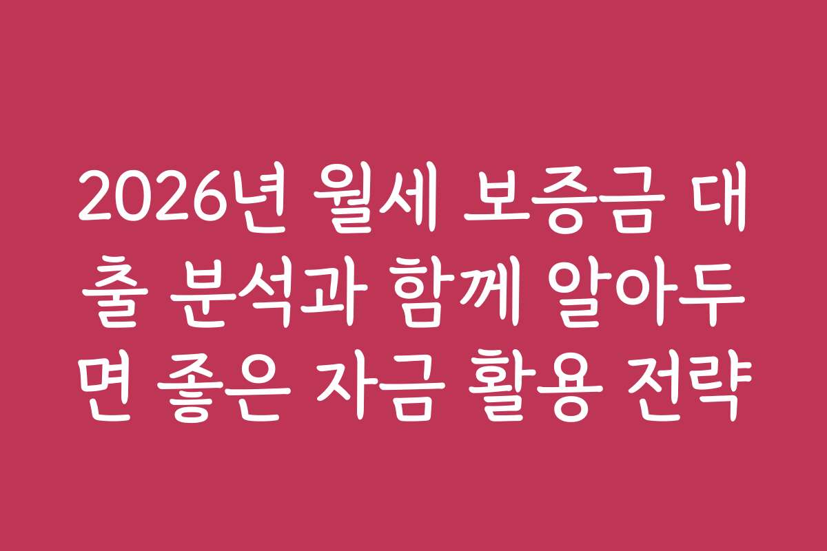 2026년 월세 보증금 대출 분석과 함께 알아두면 좋은 자금 활용 전략