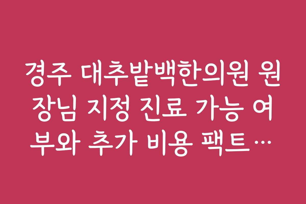 경주 대추밭백한의원 원장님 지정 진료 가능 여부와 추가 비용 팩트체크