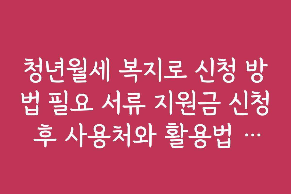 청년월세 복지로 신청 방법 필요 서류 지원금 신청 후 사용처와 활용법 안내