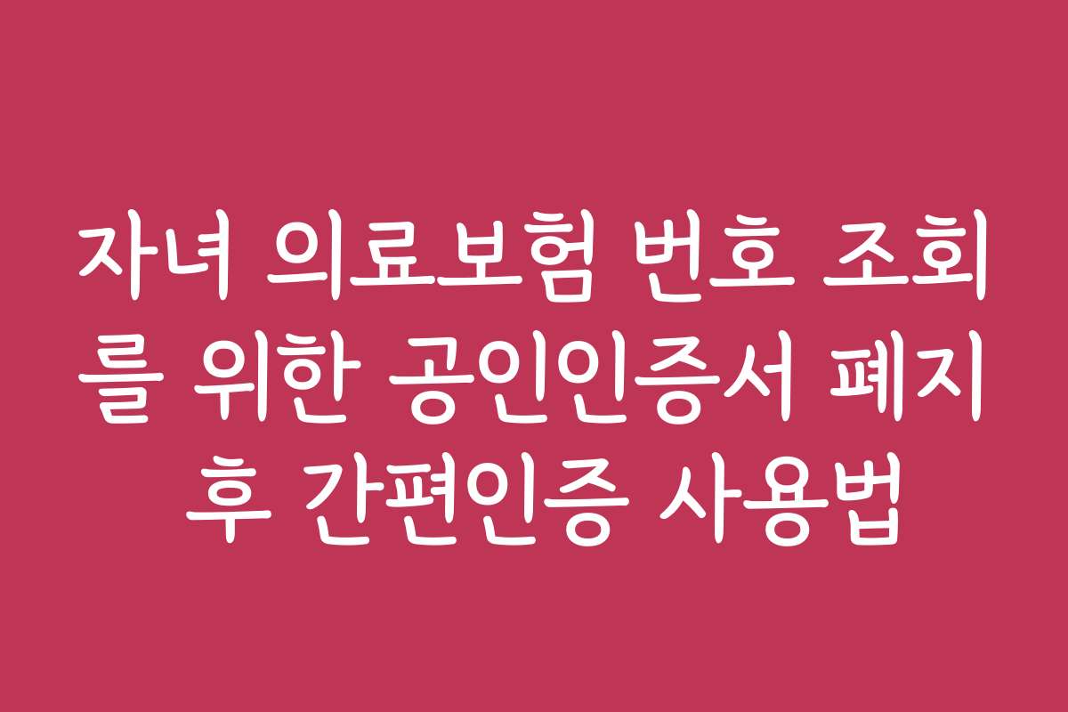 자녀 의료보험 번호 조회를 위한 공인인증서 폐지 후 간편인증 사용법 자녀 의료보험 번호 조회를 위한 공인인증서 폐지 후 간편인증 사용법