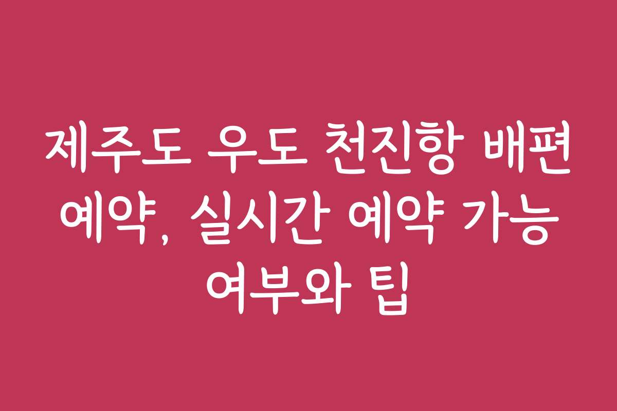 제주도 우도 천진항 배편 예약, 실시간 예약 가능 여부와 팁
