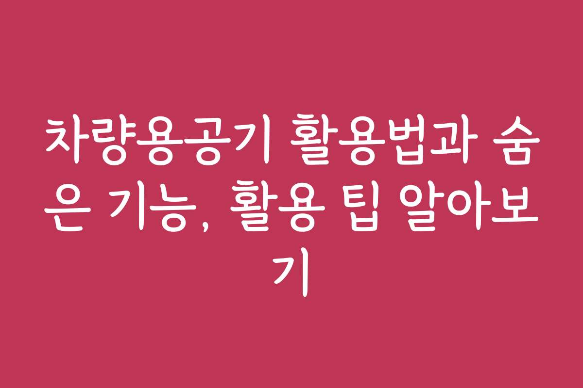 차량용공기 활용법과 숨은 기능, 활용 팁 알아보기