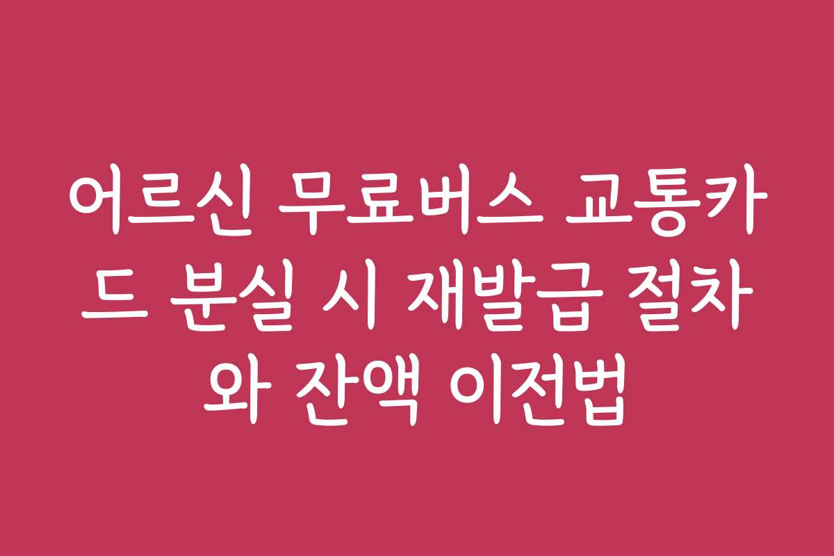 어르신 무료버스 교통카드 분실 시 재발급 절차와 잔액 이전법