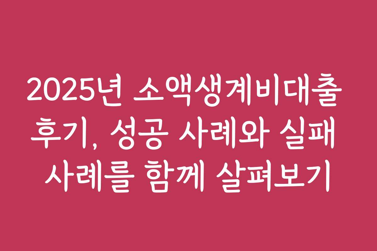 2025년 소액생계비대출 후기, 성공 사례와 실패 사례를 함께 살펴보기
