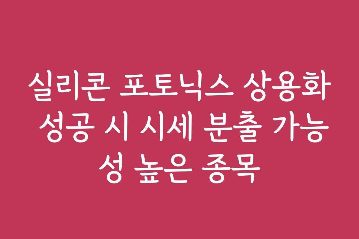 실리콘 포토닉스 상용화 성공 시 시세 분출 가능성 높은 종목