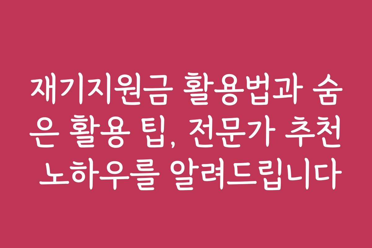 재기지원금 활용법과 숨은 활용 팁, 전문가 추천 노하우를 알려드립니다
