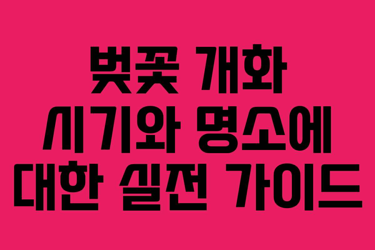 벚꽃 개화 시기와 명소에 대한 실전 가이드