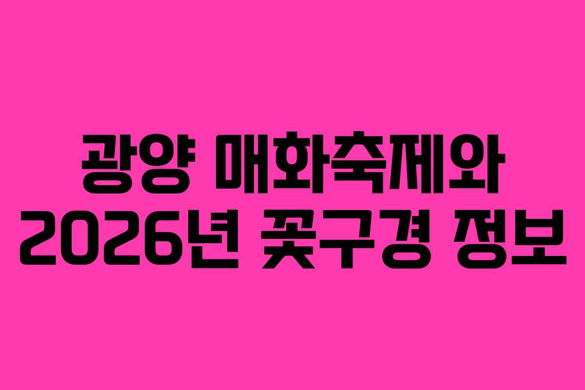 광양 매화축제와 2026년 꽃구경 정보