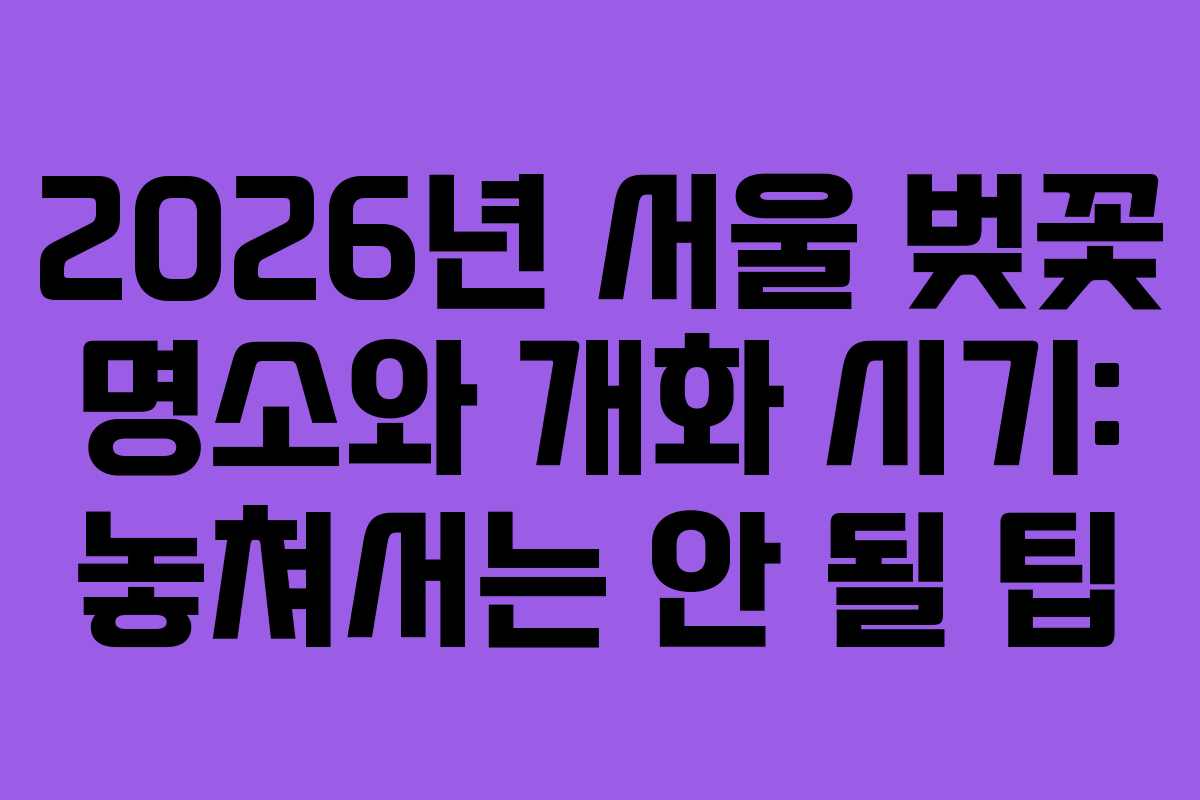 2026년 서울 벚꽃 명소와 개화 시기: 놓쳐서는 안 될 팁