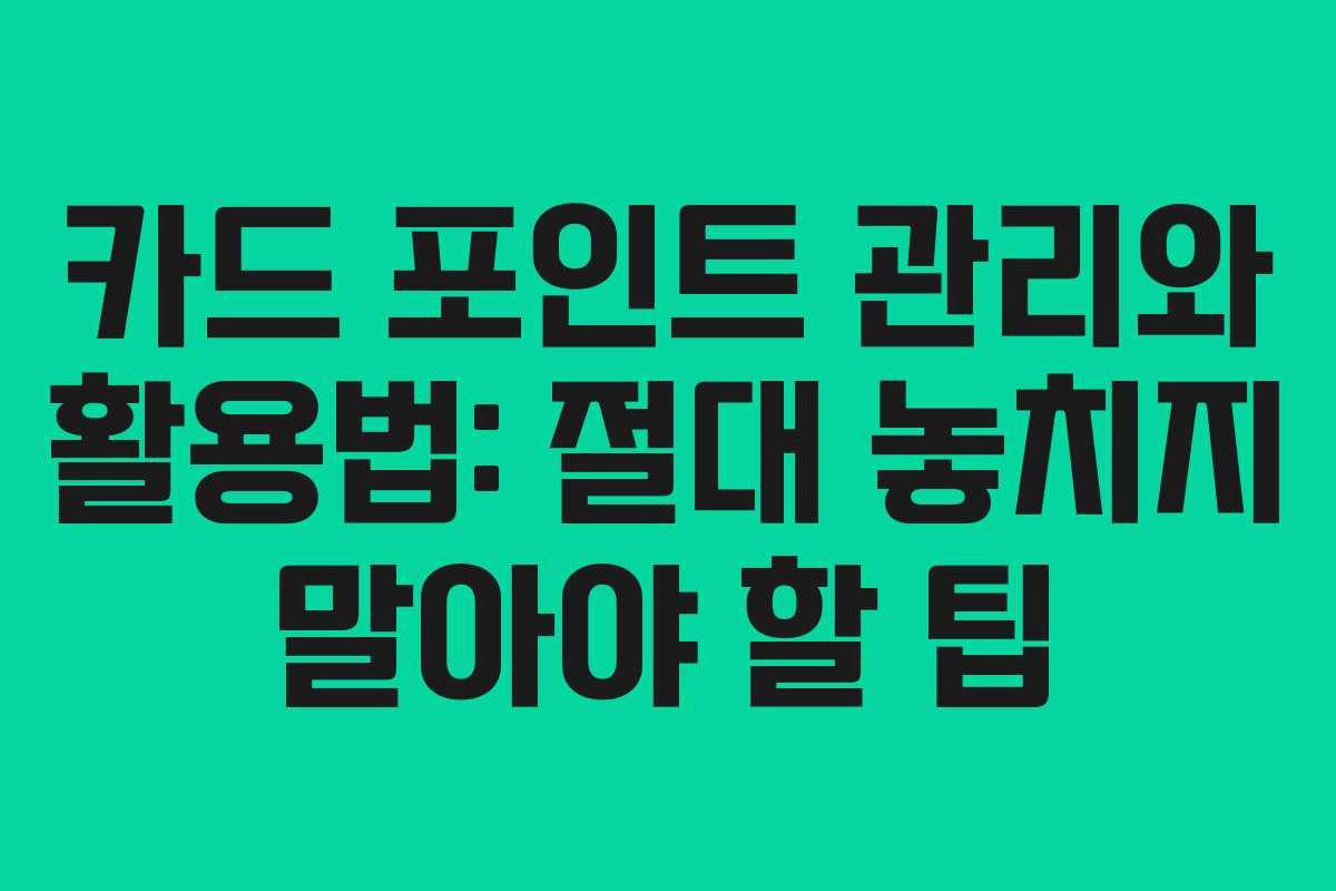 카드 포인트 관리와 활용법: 절대 놓치지 말아야 할 팁