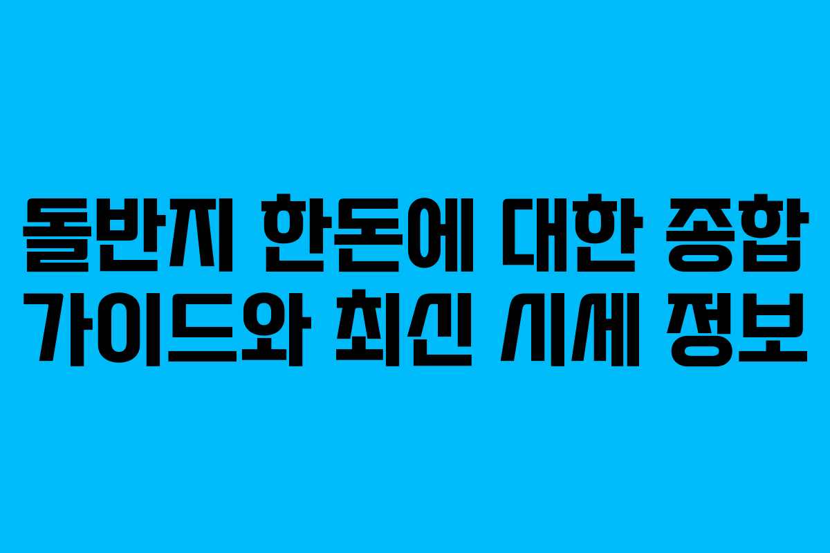 돌반지 한돈에 대한 종합 가이드와 최신 시세 정보